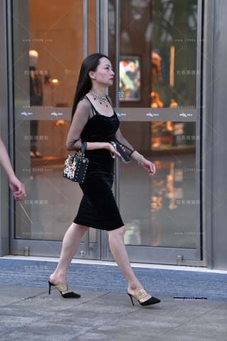 街拍黑色长裙贵妇