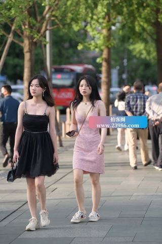 街拍气质粉色裙小仙女组合