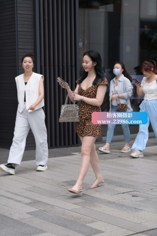 街头抓拍白白净净的豹纹裙荏萋
